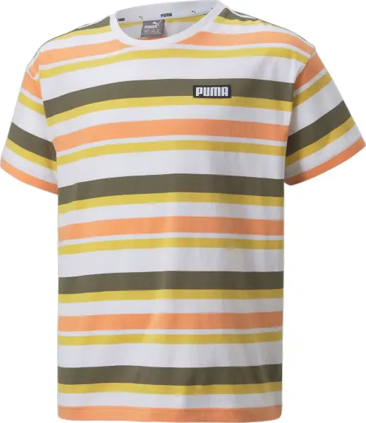 Футболка підліткова Puma ALPHA STRIPED біло-жовто-оранжево-оливкова 847293-02