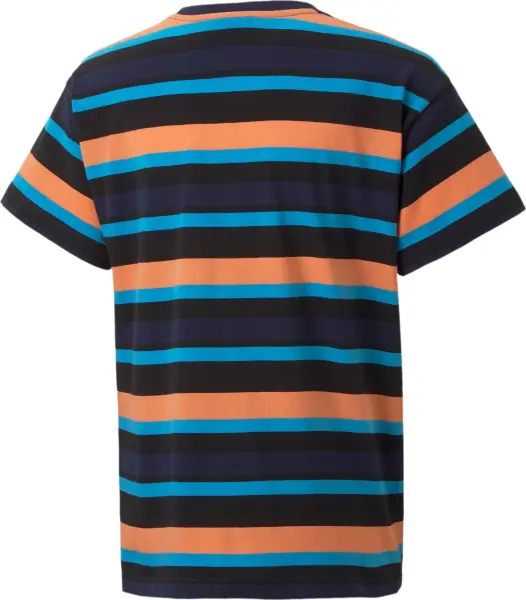 Футболка подростковая Puma ALPHA STRIPED темно-сине-голубо-оранжево-черная 847293-06