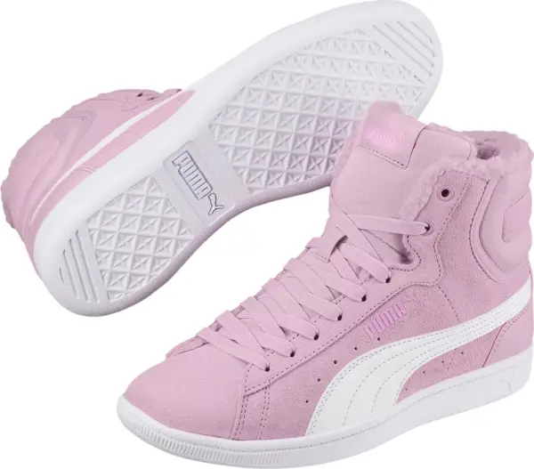 Ботинки детские Puma VIKKY MID FUR розово-белые 366854-02