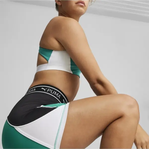 Шорты-тайтсы женские Puma FIT TRAIN STRONG 5" зелено-черно-белые 525042-86