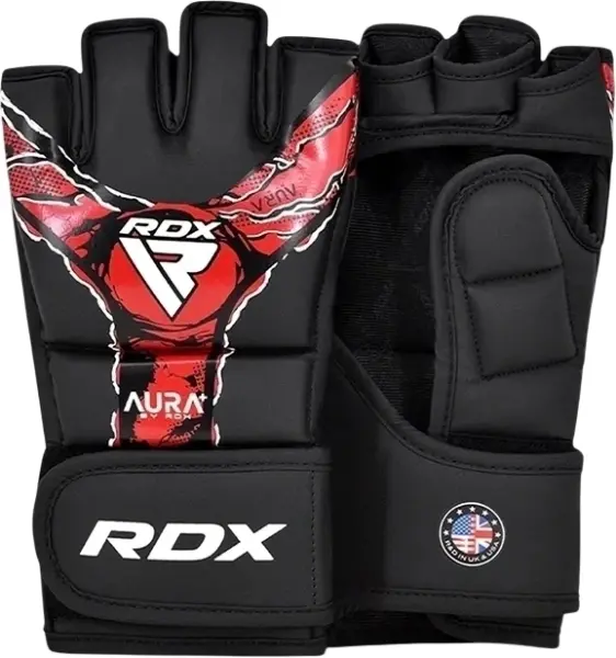 Рукавички MMA RDX GRAPPLING GLOVES NEW AURA F17 чорно-червоні GGR-F17BR