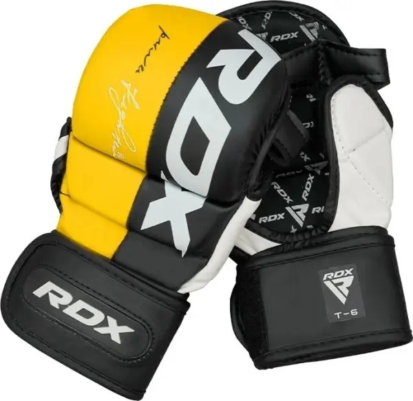 Рукавички MMA RDX GRAPPLING GLOVES REX T6 PLUS жовто-чорно-білі GGR-T6Y