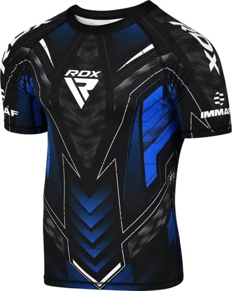 Футболка компрессионная RDX COMPRESSION SHIRT HALF SLEEVES IMMAF-1 черно-синяя CSH-IMF-1U
