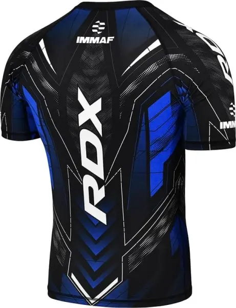 Футболка компрессионная RDX COMPRESSION SHIRT HALF SLEEVES IMMAF-1 черно-синяя CSH-IMF-1U