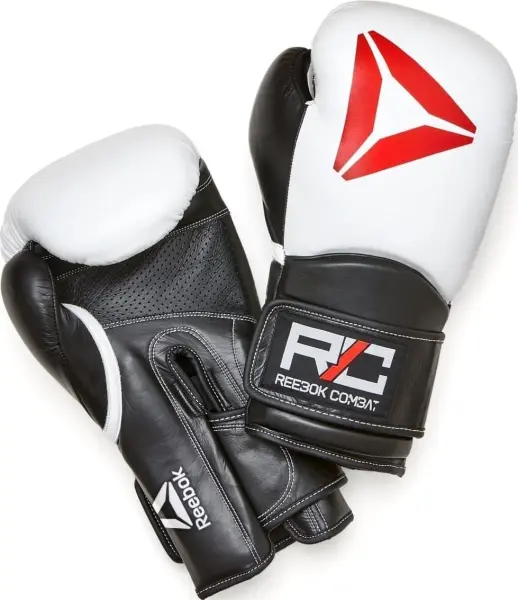 Рукавички боксерські Reebok COMBAT LEATHER BOXING GLOVES біло-чорно-червоні (10 унцій) RSCB-10010WH-10