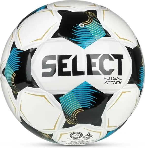Футзальний м'яч Select FUTSAL ATTACK DB (FIFA BASIC) V26 біло-блакитно-золотий Розмір 4 107347-009