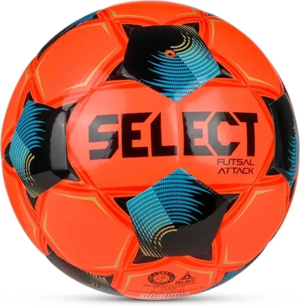 Футзальний м'яч Select FUTSAL ATTACK DB (FIFA BASIC) V26 оранжево-блакитно-золотий Розмір 4 107347-010