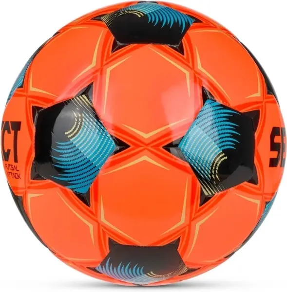 Футзальний м'яч Select FUTSAL ATTACK DB (FIFA BASIC) V26 оранжево-блакитно-золотий Розмір 4 107347-010