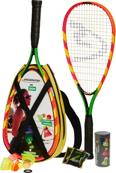 Набір для швидкісного бадмінтону Speedminton SET S600 (2 ракетки, 3 волана, 2 палички, що світяться, вітрозахисне кільце, чохол) зелено-жовто-рожевий 400065