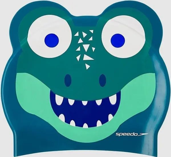 Шапочка для плавания детская Speedo CROC PRT CHARACTER CAP IU темно-зелено-темно-бирюзово-темно-синяя 8-12240D680