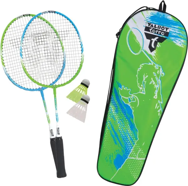 Набір для бадмінтону дитячий Talbot BADMINTON SET 2-ATTACKER JUNIOR (2 ракетки, 2 волани, чохол) салатово-блакитний 449410