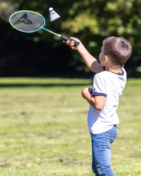 Набір для бадмінтону дитячий Talbot BADMINTON SET 2-ATTACKER JUNIOR (2 ракетки, 2 волани, чохол) салатово-блакитний 449410