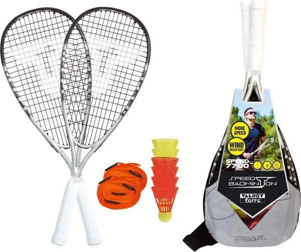 Набір для швидкісного бадмінтону Talbot SPEED BADMINTON SET SPEED 7700 (2 ракетки, 6 воланів, лінії для корту, чохол) світло-сіро-чорний 490117
