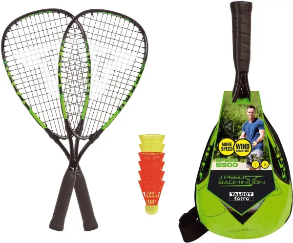 Набір для швидкісного бадмінтону Talbot SPEEDBADMINTON SET SPEED 5500 (2 ракетки, набір воланів та чохол) чорно-зелений 490115 - 490118