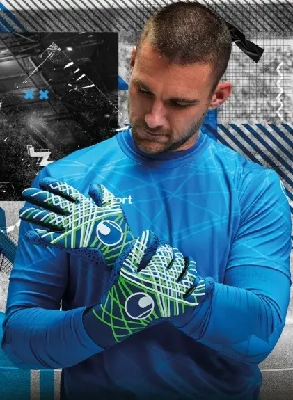 Воротарські рукавиці Uhlsport AQUAGRIP HN синьо-салатово-білі 1011339 01