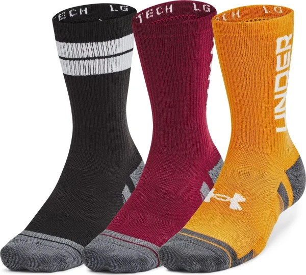 Носки Under Armour PERFORMANCE TECH 3PK CREW SOCKS черные, бордовые, оранжевые (3 пары) 1379515-625