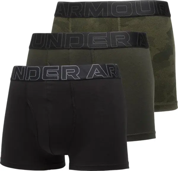 Трусы (боксерки) Under Armour PERFORMANCE COTTON 3IN 3-PACK PRINTED BOXERJOCK черные, оливковые, хаки (3 штуки) 1383892-392