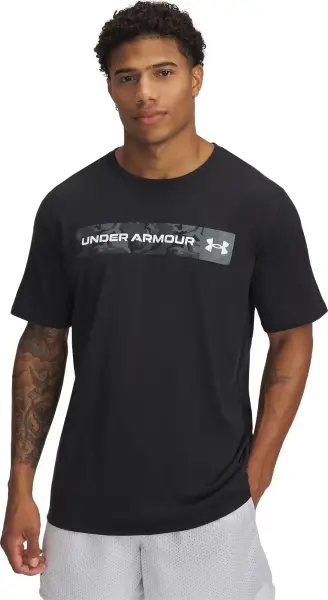 Футболка Under Armour CAMO CHEST STRIPE чорно-темно-сіра 1376830-002