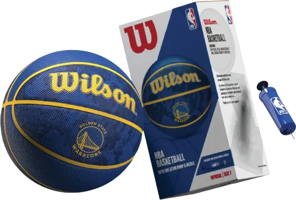 Баскетбольний набір Wilson NBA TEAM TIE-DYE GOLDEN STATE WARRIORS (м'яч і насос у подарунковій коробці) синьо-жовтий Розмір 7 WZ4007802XP