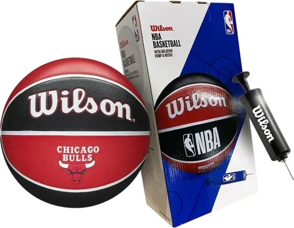 Баскетбольный набор Wilson NBA TEAM TRIBUTE CHICAGO BULLS (мяч и насос в подарочной коробке) красно-черный Размер 7 WZ4021501XP